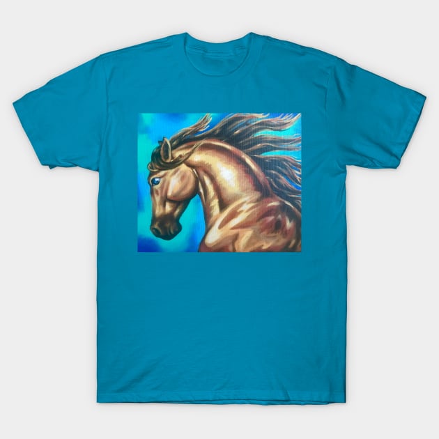 Wild Golden Horse Painting T-Shirt by Lady Lilac